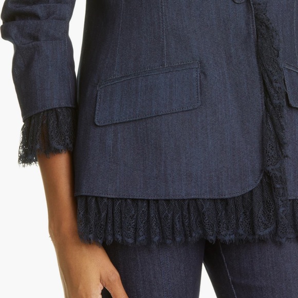 Cinq à Sept Navy Blazer with Lace Trim - Picture 3 of 14